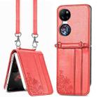 For Huawei  P50 Pocket Diagonal Embossed Card Folding Phone Case(Red) - 1