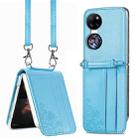 For Huawei  P50 Pocket Diagonal Embossed Card Folding Phone Case(Blue) - 1
