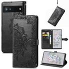 For Google Pixel 6a Mandala Flower Embossed Flip Leather Phone Case(Black) - 1