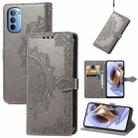 For Motorola Moto G31 Mandala Flower Embossed Flip Leather Phone Case(Grey) - 1