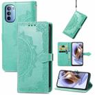 For Motorola Moto G31 Mandala Flower Embossed Flip Leather Phone Case(Green) - 1