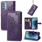 For Motorola Moto G51 Mandala Flower Embossed Flip Leather Phone Case(Purple) - 1