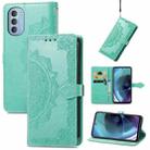 For Motorola Moto G51 Mandala Flower Embossed Flip Leather Phone Case(Green) - 1