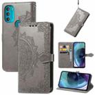 For Motorola Moto G71 5G Mandala Flower Embossed Flip Leather Phone Case(Grey) - 1