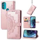 For Motorola Moto G71 5G Mandala Flower Embossed Flip Leather Phone Case(Rose Gold) - 1