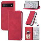 For Google Pixel 6a Retro Skin Feel Magnetic Horizontal Flip Leather Phone Case(Red) - 1