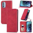 For Motorola Moto G51 Retro Skin Feel Magnetic Horizontal Flip Leather Phone Case(Red) - 1