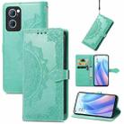 For OPPO Reno7 5G Mandala Flower Embossed Flip Leather Phone Case(Green) - 1