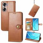 For Honor 60 Solid Color Leather Buckle Phone Case(Brown) - 1