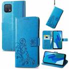 For OPPO A16K Four-leaf Clasp Embossed Buckle Leather Phone Case(Blue) - 1