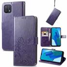 For OPPO A16K Four-leaf Clasp Embossed Buckle Leather Phone Case(Purple) - 1