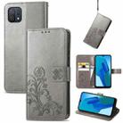 For OPPO A16K Four-leaf Clasp Embossed Buckle Leather Phone Case(Grey) - 1