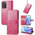 For OPPO Reno7 5G Four-leaf Clasp Embossed Buckle Leather Phone Case(Magenta) - 1