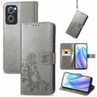 For OPPO Reno7 5G Four-leaf Clasp Embossed Buckle Leather Phone Case(Grey) - 1