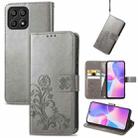 For Honor X30i Four-leaf Clasp Embossed Buckle Leather Phone Case(Grey) - 1