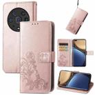 For Honor Magic3 Pro Four-leaf Clasp Embossed Buckle Leather Phone Case(Rose Gold) - 1