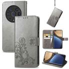 For Honor Magic3 Pro Four-leaf Clasp Embossed Buckle Leather Phone Case(Grey) - 1