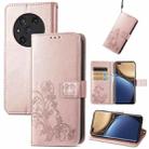 For Honor Magic3 Four-leaf Clasp Embossed Buckle Leather Phone Case(Rose Gold) - 1