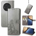 For Honor Magic3 Four-leaf Clasp Embossed Buckle Leather Phone Case(Grey) - 1