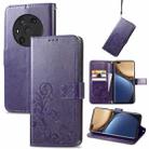 For Honor Magic3 Four-leaf Clasp Embossed Buckle Leather Phone Case(Purple) - 1