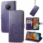 For Nokia G300 Four-leaf Clasp Embossed Buckle Leather Phone Case(Purple) - 1