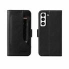 For Samsung Galaxy S21 5G Dual Buckle Card Wallet Calf Leather Phone Case(Black) - 1