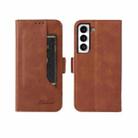 For Samsung Galaxy S21 5G Dual Buckle Card Wallet Calf Leather Phone Case(Brown) - 1