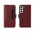 For Samsung Galaxy S21 5G Dual Buckle Card Wallet Calf Leather Phone Case(Wine Red) - 1