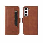 For Samsung Galaxy S22 5G Dual Buckle Card Wallet Calf Leather Phone Case(Brown) - 1