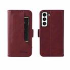 For Samsung Galaxy S22 5G Dual Buckle Card Wallet Calf Leather Phone Case(Wine Red) - 1