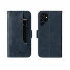 For Samsung Galaxy S22 Ultra 5G Dual Buckle Card Wallet Calf Leather Phone Case(Blue) - 1