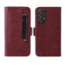 For Samsung Galaxy A72 5G / 4G Dual Buckle Card Wallet Calf Leather Phone Case(Wine Red) - 1