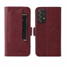 For Samsung Galaxy A52  5G / 4G Dual Buckle Card Wallet Calf Leather Phone Case(Wine Red) - 1