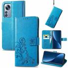 For Xiaomi 12 Pro Four-leaf Clasp Embossed Buckle Leather Phone Case(Blue) - 1