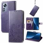 For Xiaomi 12 Pro Four-leaf Clasp Embossed Buckle Leather Phone Case(Purple) - 1