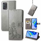 For OPPO A95 4G Four-leaf Clasp Embossed Buckle Leather Phone Case(Gray) - 1