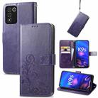 For OPPO K9s Four-leaf Clasp Embossed Buckle Leather Phone Case(Purple) - 1