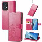 For OPPO Reno7 Pro 5G Four-leaf Clasp Embossed Buckle Leather Phone Case(Magenta) - 1