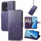 For OPPO Reno7 Pro 5G Four-leaf Clasp Embossed Buckle Leather Phone Case(Purple) - 1