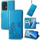 For OPPO Reno7 Pro 5G Four-leaf Clasp Embossed Buckle Leather Phone Case(Blue) - 1