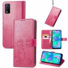 For vivo Y3s 2021 Four-leaf Clasp Embossed Buckle Leather Phone Case(Magenta) - 1