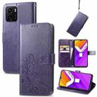 For vivo Y15S Four-leaf Clasp Embossed Buckle Leather Phone Case(Purple) - 1