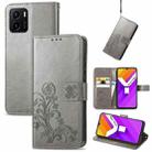 For vivo Y15S Four-leaf Clasp Embossed Buckle Leather Phone Case(Gray) - 1