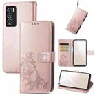 For OPPO Realme GT Explorer Master Four-leaf Clasp Embossed Buckle Leather Phone Case(Rose Gold) - 1