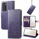 For OPPO Realme GT Explorer Master Four-leaf Clasp Embossed Buckle Leather Phone Case(Purple) - 1