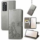 For OPPO Realme GT Explorer Master Four-leaf Clasp Embossed Buckle Leather Phone Case(Gray) - 1