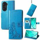 For Honor 60 Pro Four-leaf Clasp Embossed Buckle Leather Phone Case(Blue) - 1