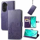 For Honor 60 Pro Four-leaf Clasp Embossed Buckle Leather Phone Case(Purple) - 1