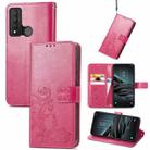 For TCL 20 XE Four-leaf Clasp Embossed Buckle Mobile Phone Leather Case(Magenta) - 1