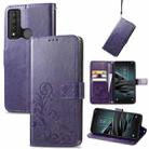 For TCL 20 XE Four-leaf Clasp Embossed Buckle Mobile Phone Leather Case(Purple) - 1